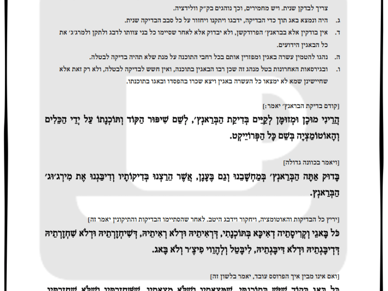 #139 סדר בדיקת&nbsp;הבראנץ'